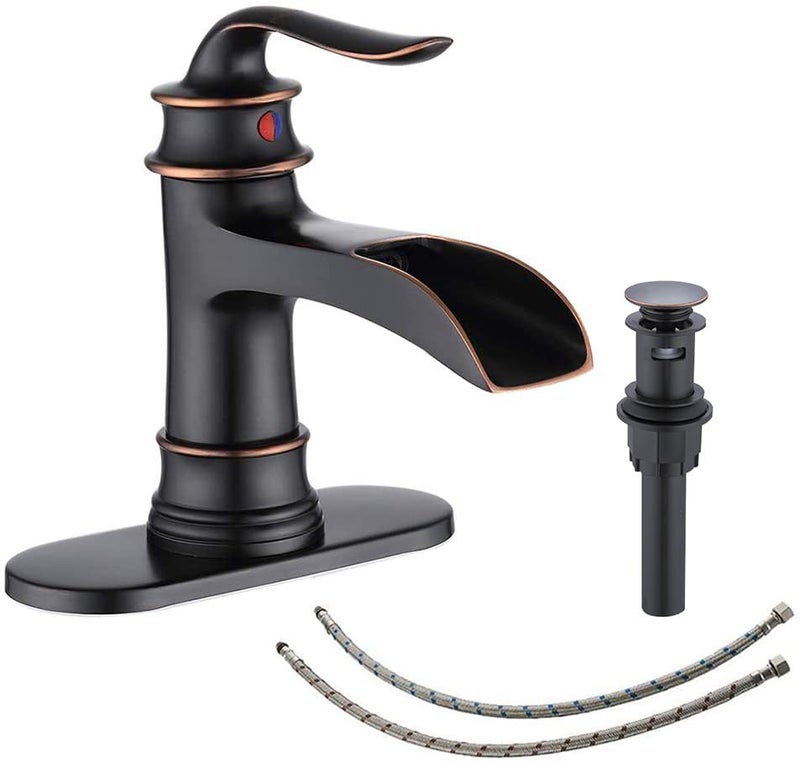 FRANSITON Waterfall Faucet Bathroom Faucet Single Handle One Hole Oil Rubbed Bronze Finish Large Spout Lavatory Faucets Oil Rubbed Bronze - Image 1